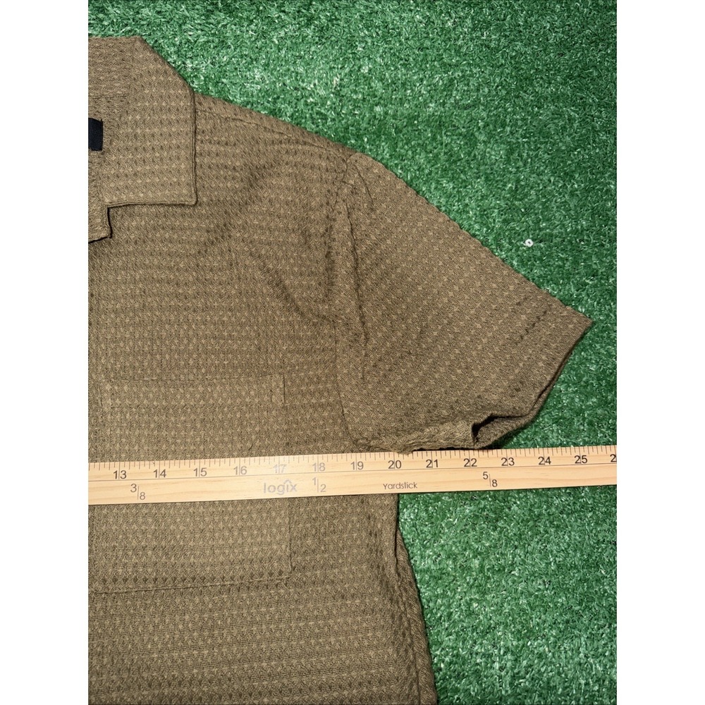 San Francisco Work Shirts Mens Small Olive Green Textured Waffle Knit Button Up - Picture 4 of 6